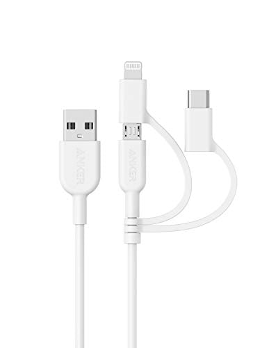 Anker Powerline II 3-in-1 Cable, Lightning/Type C/Micro USB Cable for iPhone, iPad, Huawei, HTC, LG, Samsung Galaxy, Sony Xperia, Android Smartphones, iPad Pro 2018 and More(3ft, Black)