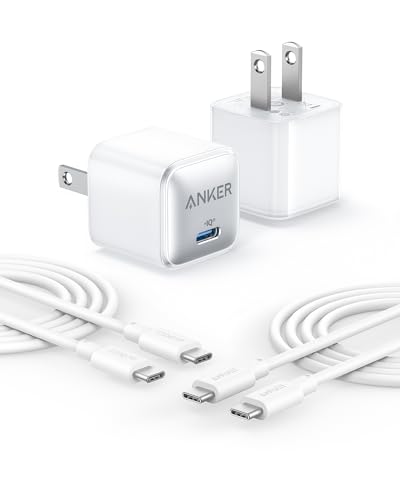 Anker USB C Charger Block 20W, 511 Charger (Nano Pro), PIQ 3.0 Compact Fast Charger for iPhone 16/16 Plus/16 Pro/16 Pro Max, 15 Series, Galaxy, Pixel 4/3, iPad (2 Pack & 2 Cable)