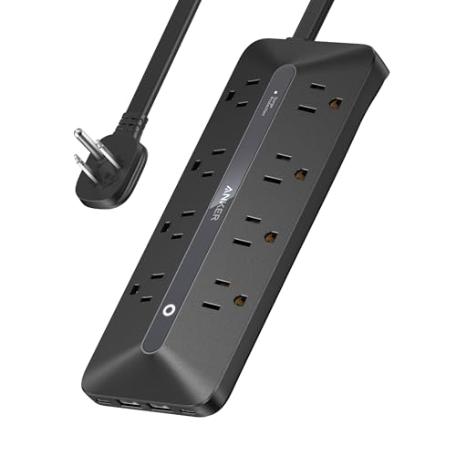 Anker Flat Plug Power Strip, 12-in-1 USB-C Power Strip with 8 AC, 2 USB-C, and 2 USB-A Ports, 5 feet Extension Cord, Slim Desk Charging Station, 900J Surge Protection, 35W Max for Home, Office, Dorm