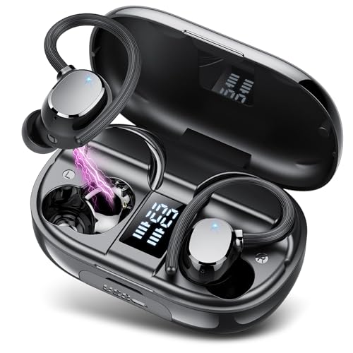 Wireless Earbuds 128hrs Bluetooth 5.3 Headphone Sport 2024 Bluetooth Earbuds Stereo Deep Bass Over Ear Bud with Earhooks ENC Noise Cancelling Mic IPX7 Waterproof Earphone for Workout/Running