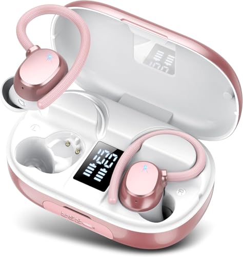 Ear buds Wireless Bluetooth Earbuds Sport 2024 NEW Bluetooth 5.3 Headphones with LED Display 128H Playtime Powerful Bass Over Ear Earphones with Earhooks IP7 Waterproof for Gym/Running/Workout