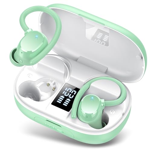 Ear buds Wireless Bluetooth Earbuds Sport 2024 NEW Bluetooth 5.3 Headphones with LED Display 128H Playtime Powerful Bass Over Ear Earphones with Earhooks IP7 Waterproof for Gym/Running/Workout