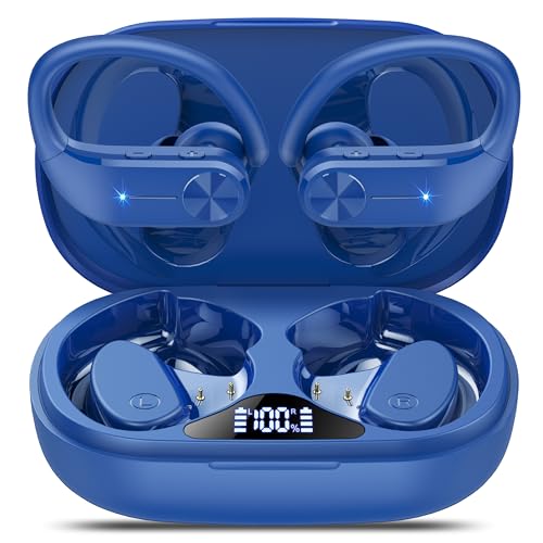 Wireless Earbuds 128hrs Bluetooth 5.3 Headphone Sport 2024 Bluetooth Earbuds Stereo Deep Bass Over Ear Bud with Earhooks ENC Noise Cancelling Mic IPX7 Waterproof Earphone for Workout/Running