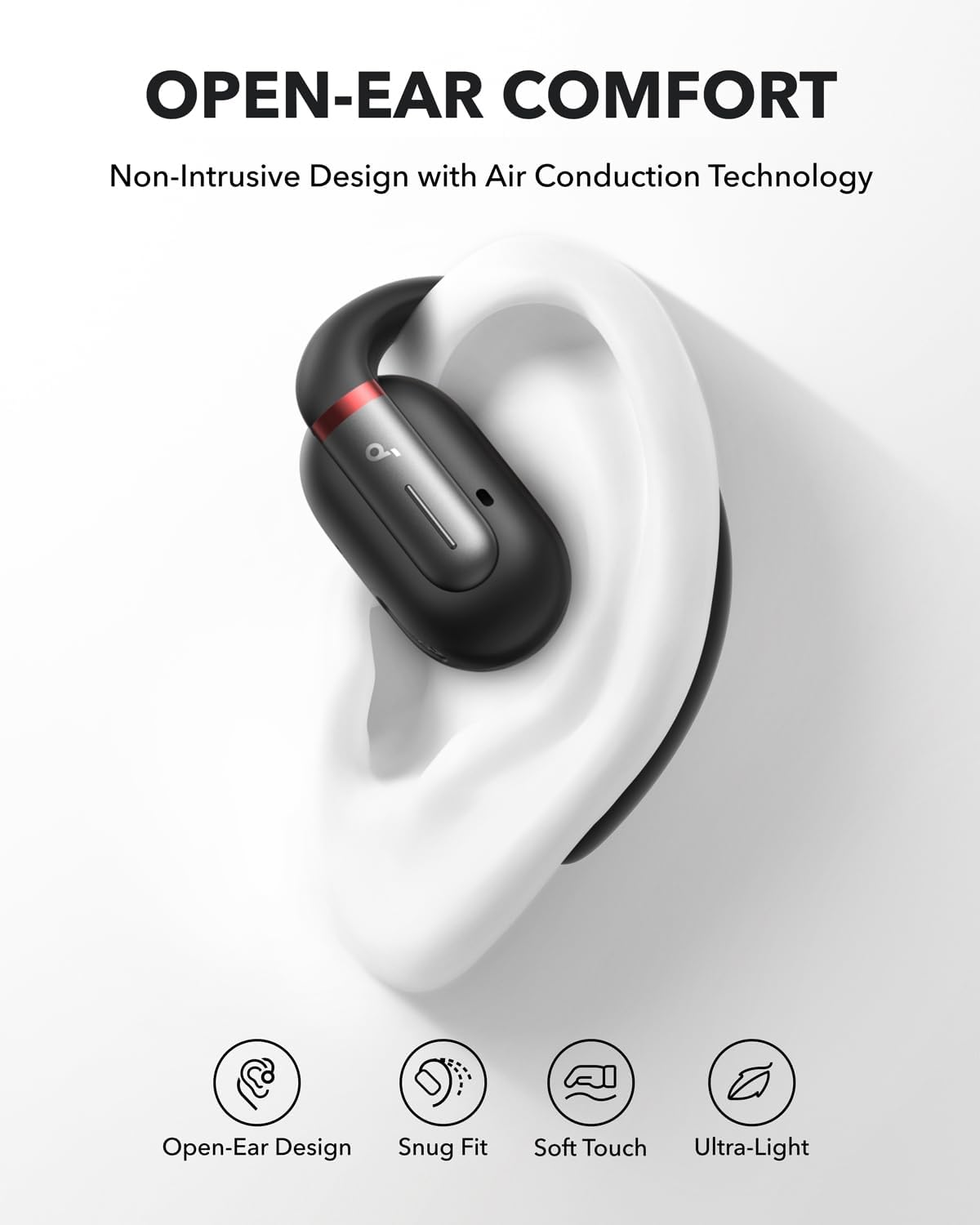 Soundcore by Anker V30i Open-Ear Headphones, Ultra-Comfort, Lightweight Design, Snug Fit, Ergonomic Ear Hooks, Robust Bass, 36H Playtime, Bluetooth 5.3, App Control, Clear Calls, Wireless Earbuds