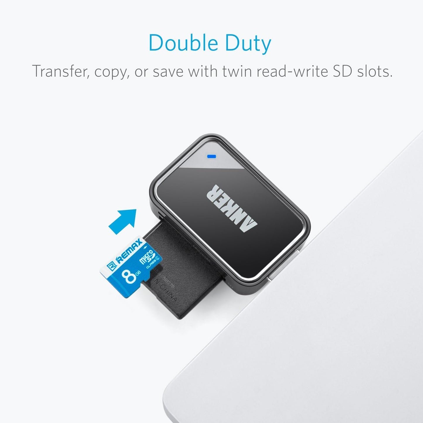 Anker USB 3.0 SD Card Reader, 2-in-1 SD Card Reader for SDXC, SDHC, MMC, RS-MMC, Micro SDXC, Micro SD, Micro SDHC, UHS-I Cards - Card Reader, Micro SD Card Reader