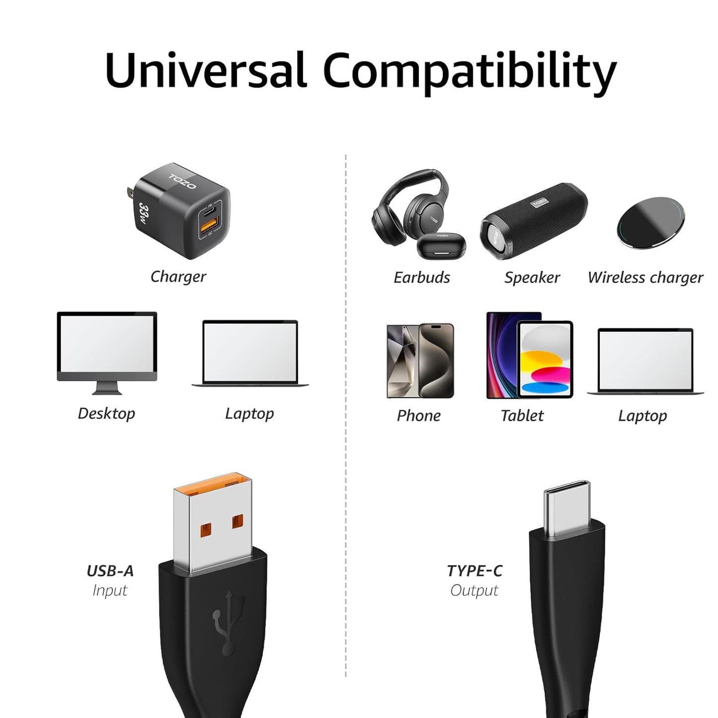 USB-C to USB-A Charging Cable