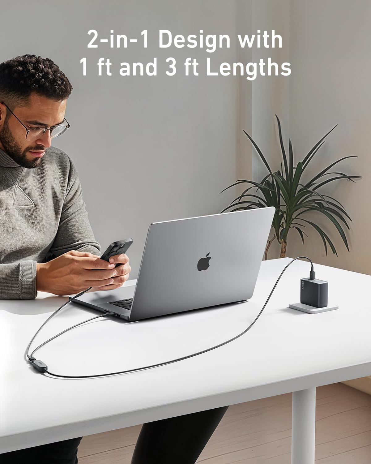 Anker USB C Cable, 4 ft 2-in-1 USB C to USB C Cable 140W Max, Fast Charging for iPhone 16 Series, MacBook, iPad, and More (USB 2.0, Braided, Black)