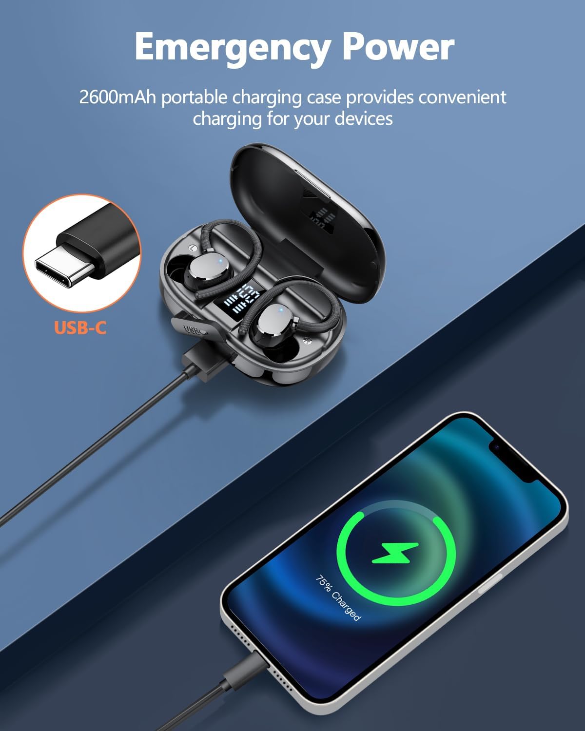 Ear buds Wireless Bluetooth Earbuds Sport 2024 NEW Bluetooth 5.3 Headphones with LED Display 128H Playtime Powerful Bass Over Ear Earphones with Earhooks IP7 Waterproof for Gym/Running/Workout