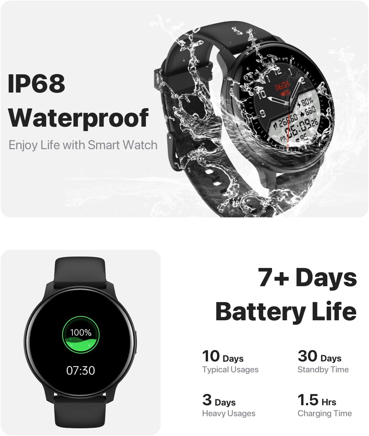 Smart Watch for Men Women Answer/Make Calls/Quick Reply, Samsung Android iPhone Compatible Fitness Tracker with 100+ Sport Modes, Heart Rate Blood Oxygen Sleep Monitor IP68 Waterproof Smartwatch