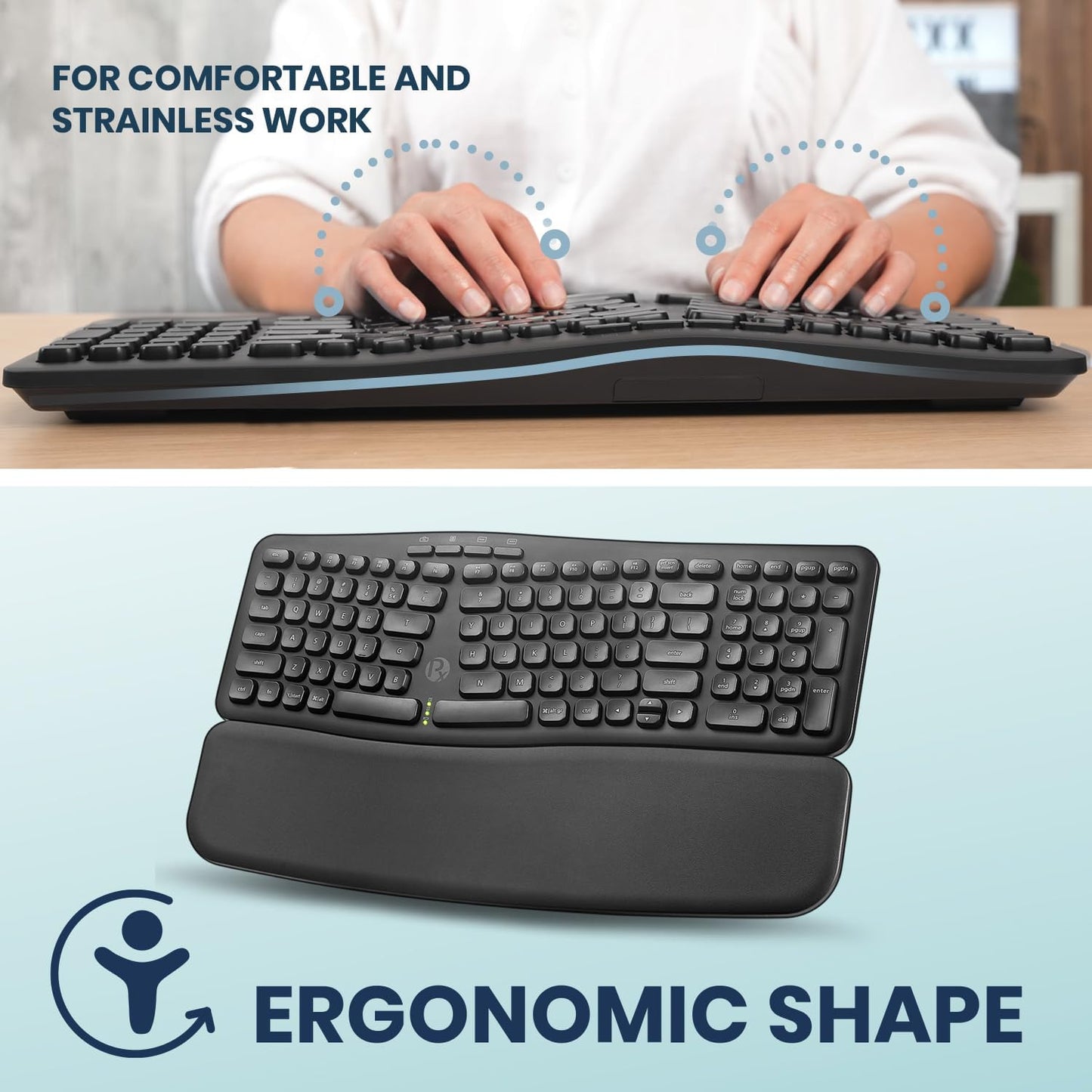 Wireless Ergonomic Compact USB Keyboard