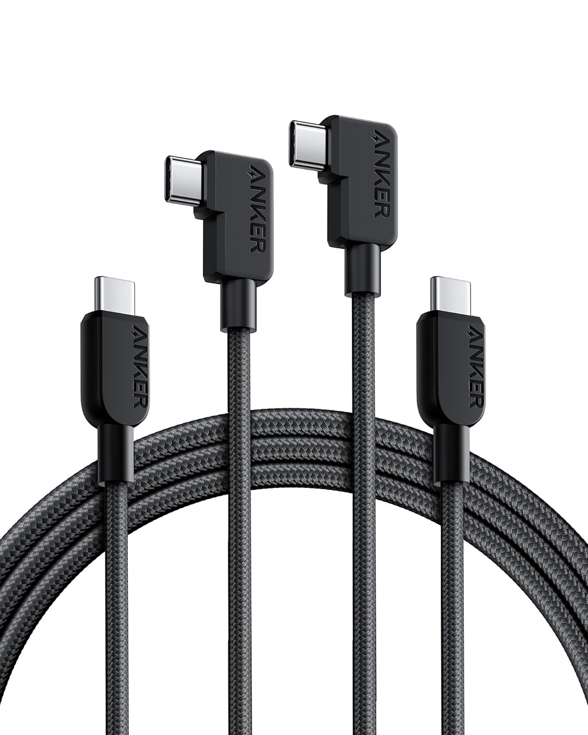 Anker Cable (2Pack 6FT), 240W USB C to USB C Right Angle Cable, 90 Degree Type C Braided Charging Cord for iPhone 16 Series and More (USB 2.0, Black)