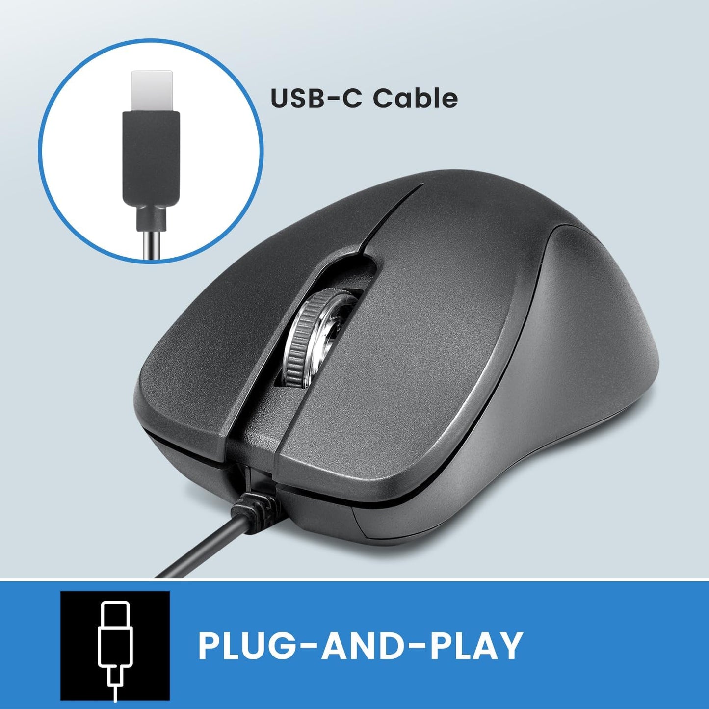 USB Type C Wired Ergonomic Mouse - 4.9 Ft Cable - Optical 1200 DPI