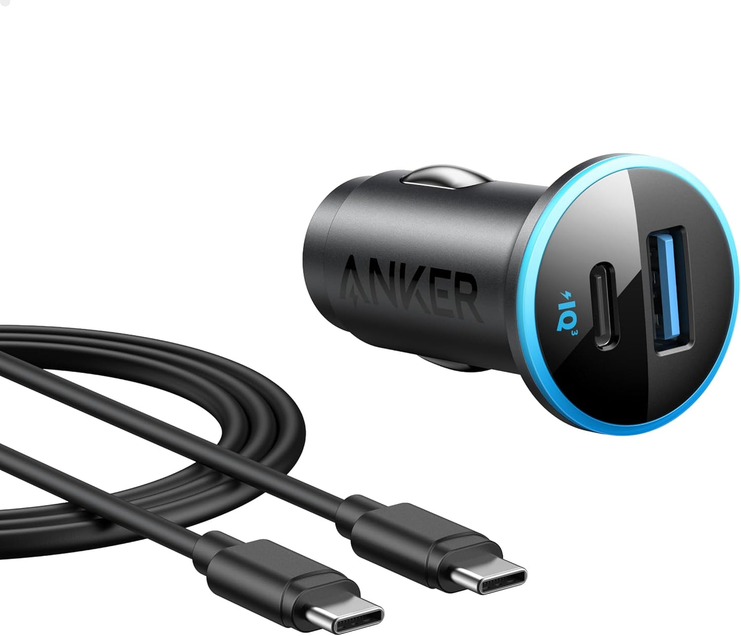 Anker USB C Car Charger Adapter, 52.5W Cigarette Lighter Charger, 323 Anker Car Charger with 30W PowerIQ 3.0 Fast Charging Cable for iPhone 15/15 Pro Max, 14/13/12 Series, Galaxy S23/22, Pixel