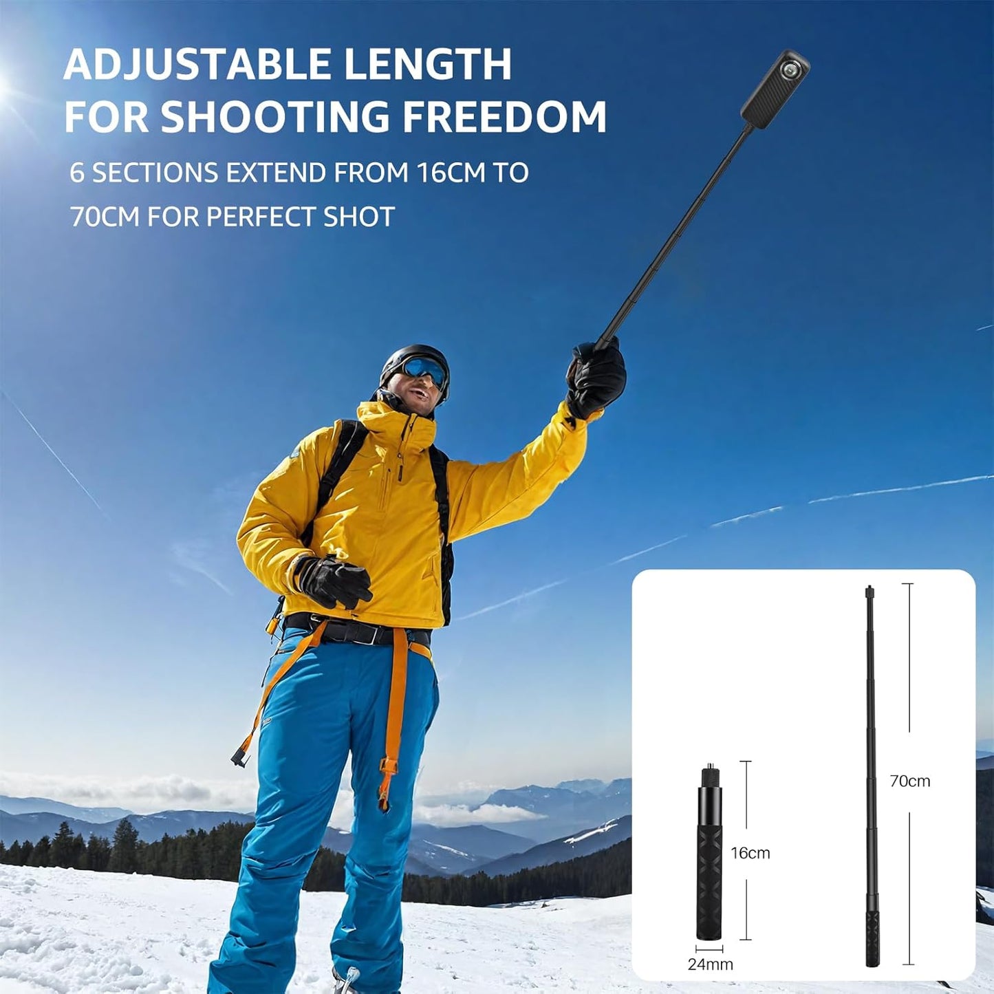 Invisible Selfie Stick 70/16 CM Straight Pull Type