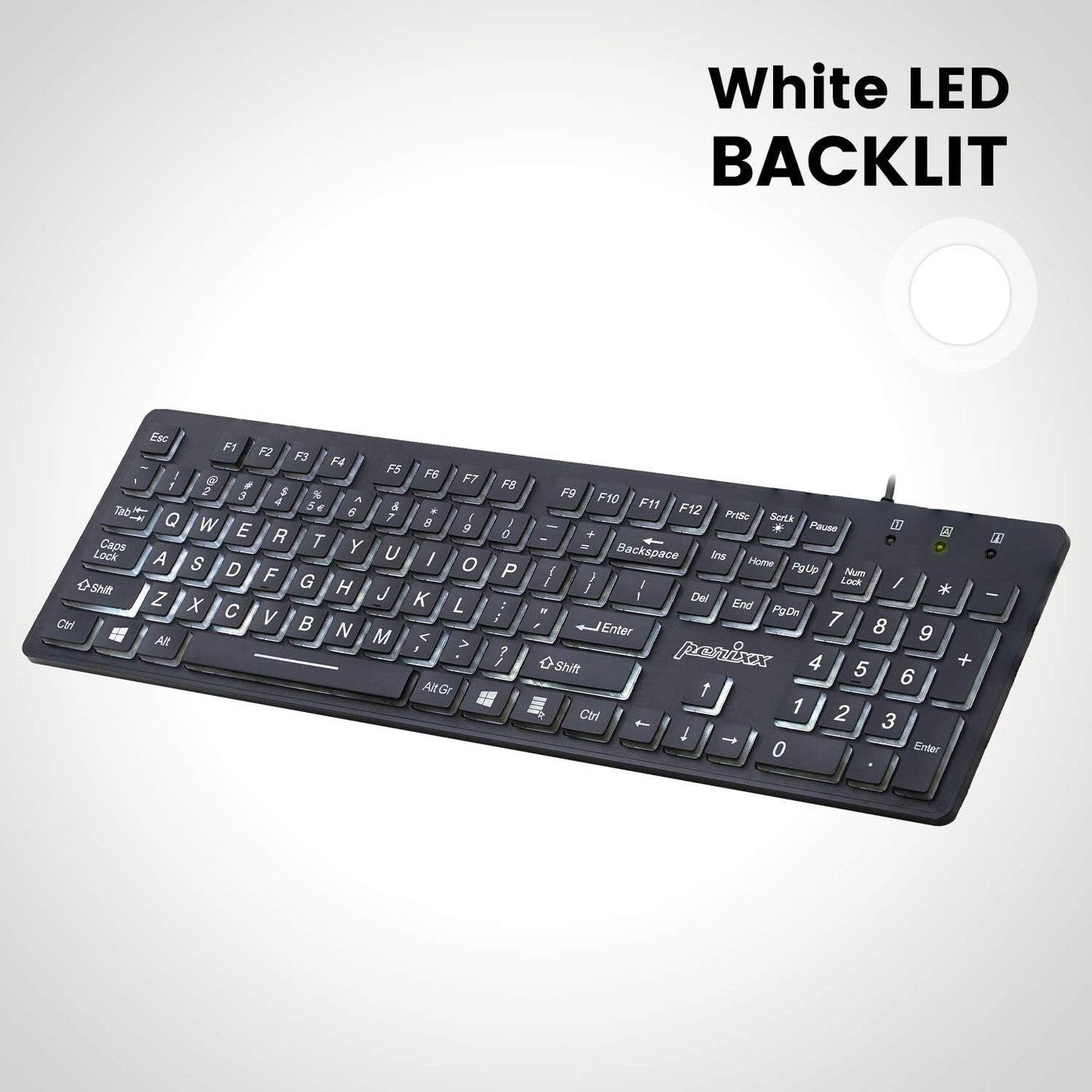 Wired Backlit USB Keyboard Big Print Letter with White Illuminated LED