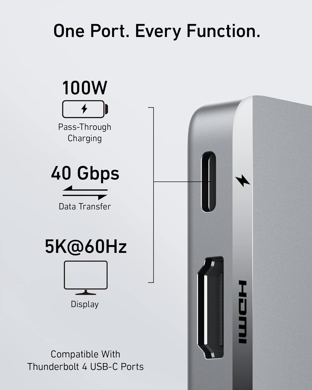 Anker USB C Hub for MacBook, Anker 547 USB-C Hub (7-in-2), Compatible with Thunderbolt 4 USB C Port, 4K HDMI, USB C and 2 USB A Data Ports for MacBook Pro 13 Inch, MacBook Air M1 / M2, and More