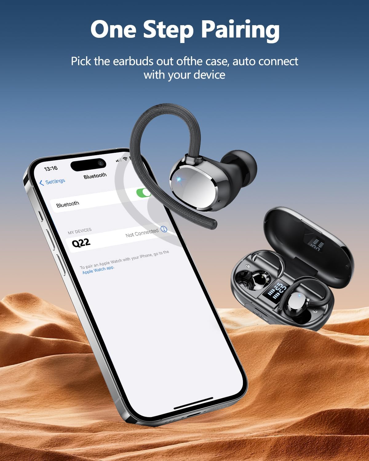 Ear buds Wireless Bluetooth Earbuds Sport 2024 NEW Bluetooth 5.3 Headphones with LED Display 128H Playtime Powerful Bass Over Ear Earphones with Earhooks IP7 Waterproof for Gym/Running/Workout