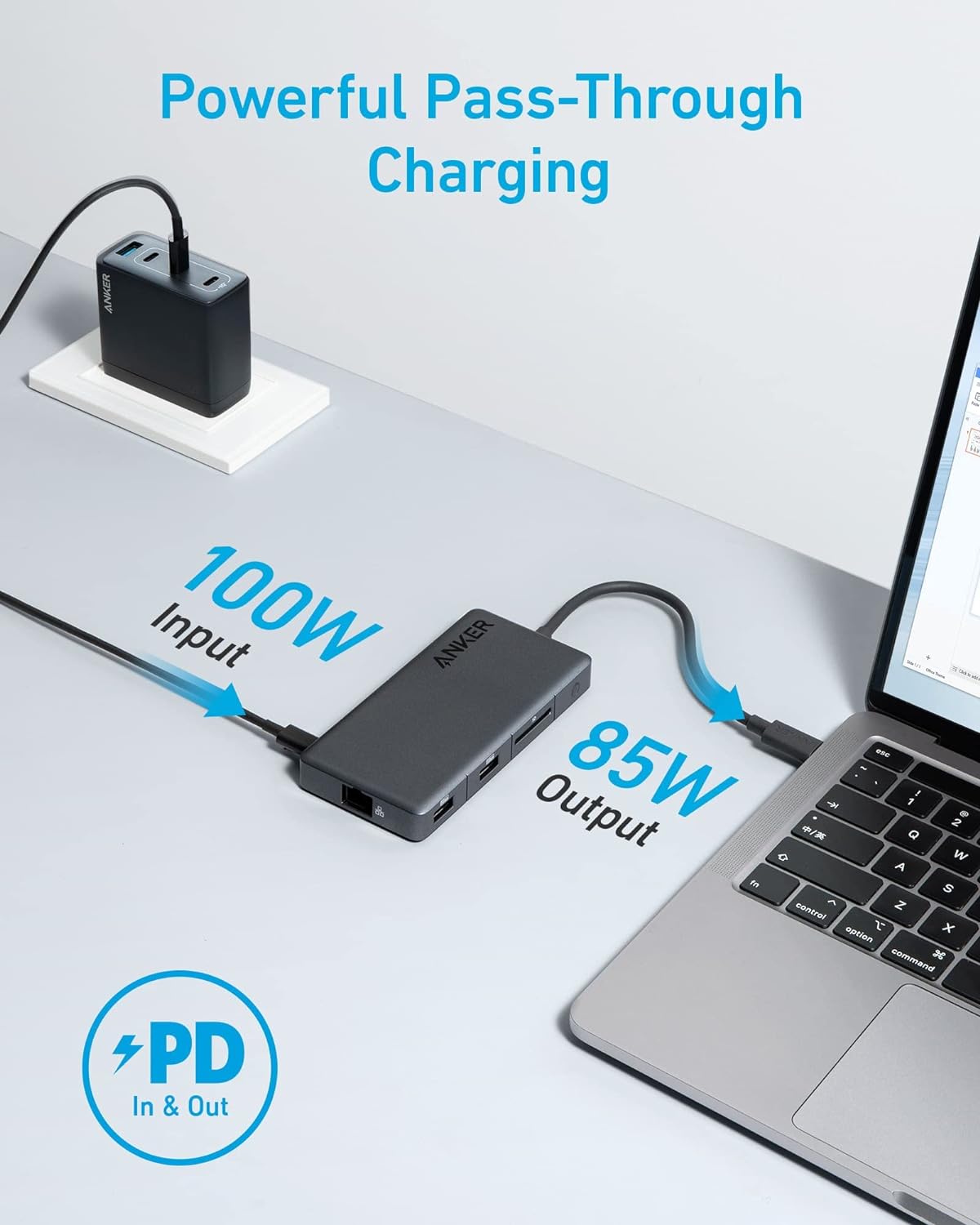 Anker 341 USB-C Hub (7-in-1, 4K HDMI Display) with 3 5Gbps USB-C and USB-A Data Ports, Max 100W Power Delivery, Ethernet for Lenovo, Dell XPS, HP Laptops, MacBook, Ipad, and More