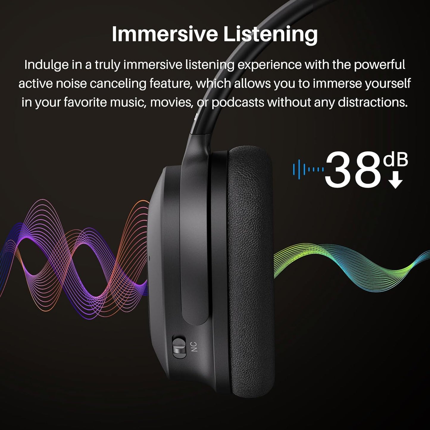 Hybrid Active Noise Cancelling Headphones, Wireless Over Ear Bluetooth