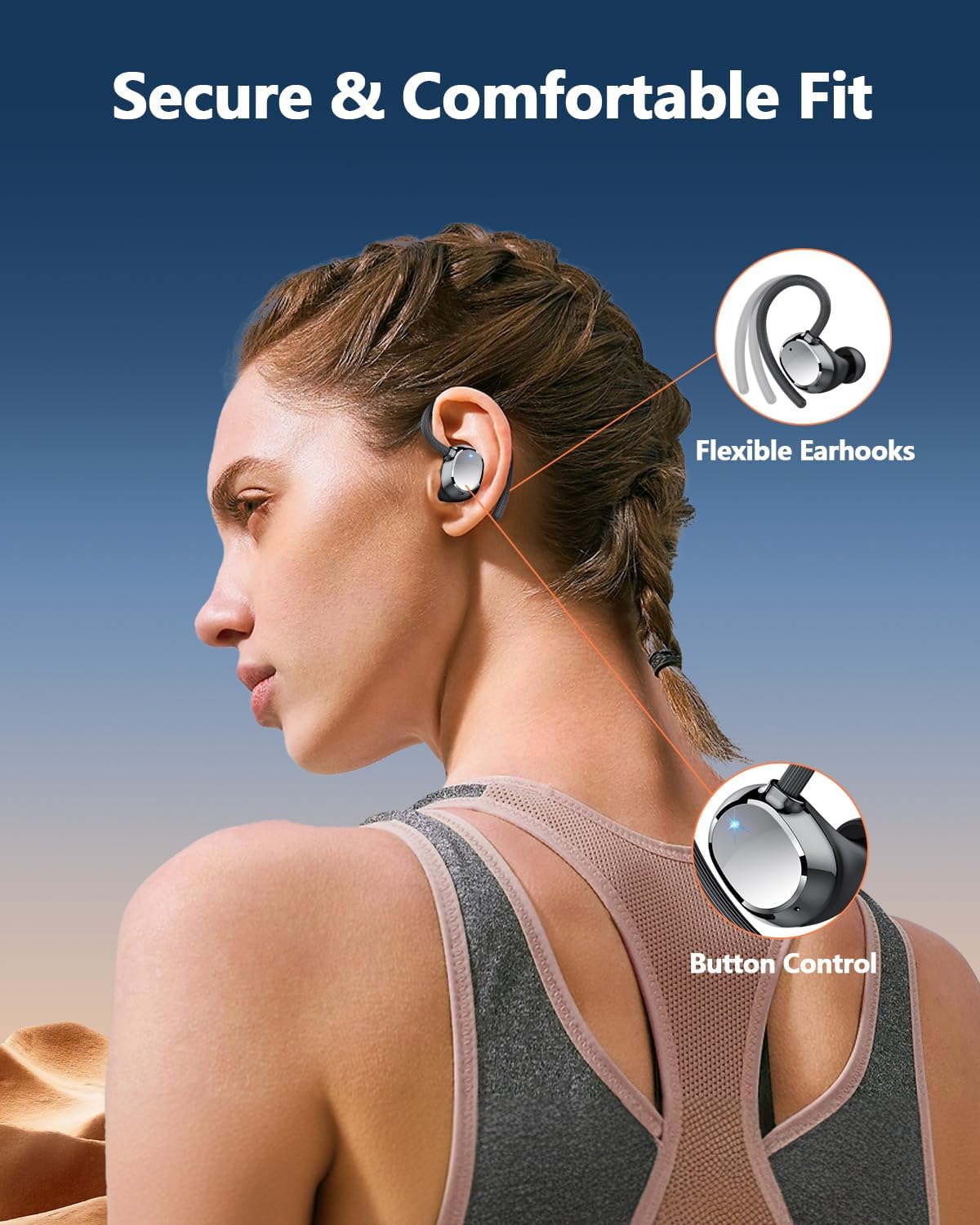 Ear buds Wireless Bluetooth Earbuds Sport 2024 NEW Bluetooth 5.3 Headphones with LED Display 128H Playtime Powerful Bass Over Ear Earphones with Earhooks IP7 Waterproof for Gym/Running/Workout