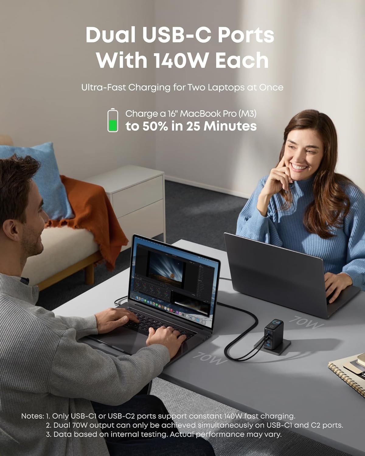 140W USB-C Charger, Anker Laptop Charger, 4-Port Multi-Device Fast Charging, Advanced GaN Power Adapter, Intuitive Touch Controls, for MacBook, iPhone 16 Series, Samsung Galaxy, Pixel, and More