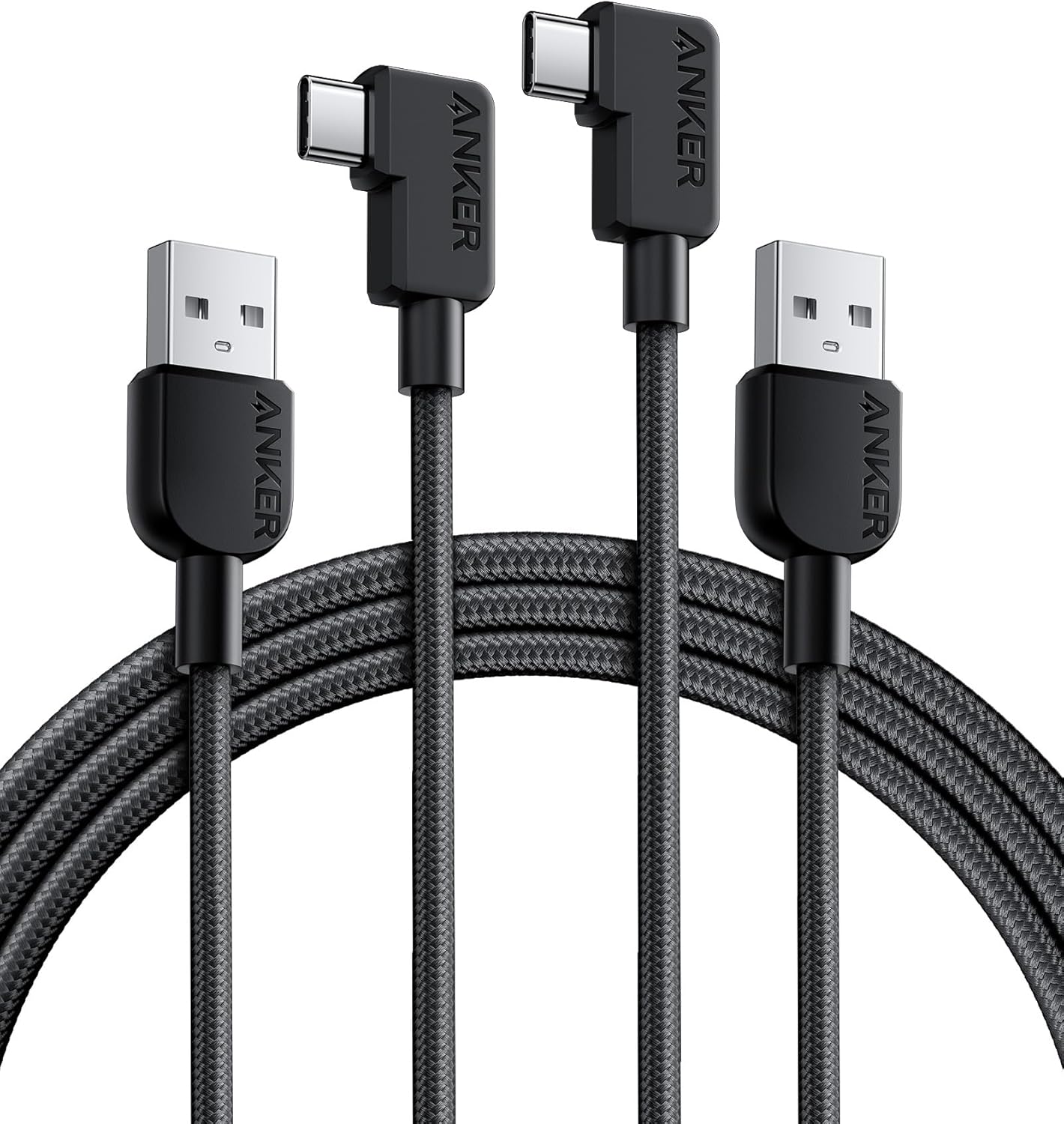 Anker Cable [2 Pack 6ft], Right Angle USB A to USB C Braided Cable, Durable 90 Degree Type C Cord for Samsung Galaxy Note 10,LG V30 (USB 2.0, Black)