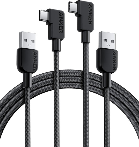 Anker Cable [2 Pack 6ft], Right Angle USB A to USB C Braided Cable, Durable 90 Degree Type C Cord for Samsung Galaxy Note 10,LG V30 (USB 2.0, Black)