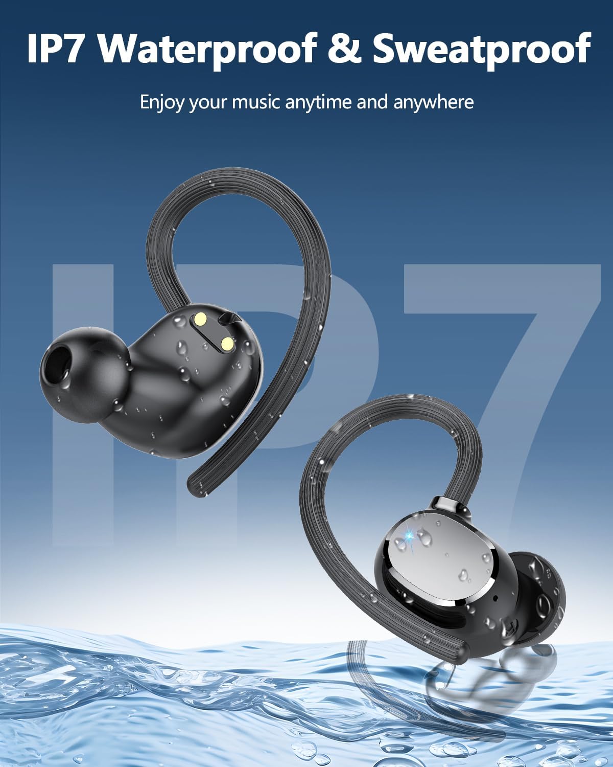 Ear buds Wireless Bluetooth Earbuds Sport 2024 NEW Bluetooth 5.3 Headphones with LED Display 128H Playtime Powerful Bass Over Ear Earphones with Earhooks IP7 Waterproof for Gym/Running/Workout