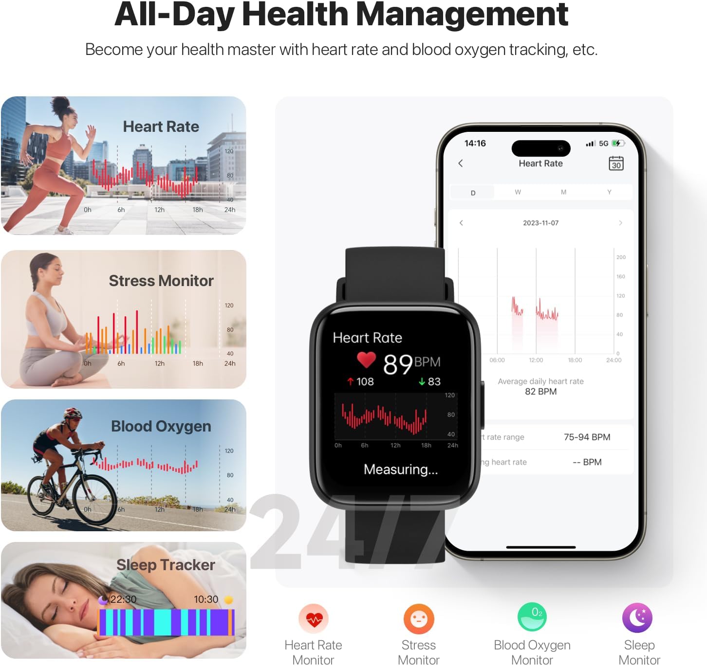 Smart Watch for Men Women - Answer/Make Calls/Quick Reply/AI Voice Assistant, 1.83" for Android iPhone Samsung Compatible IP68 Smartwatch Blood Oxygen Heart Rate Fitness Tracker (Black, 1.83")