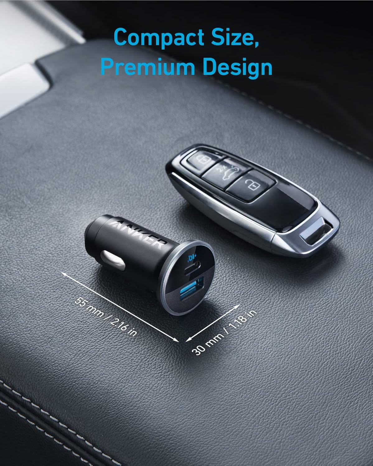 Anker USB C Car Charger Adapter, 52.5W Cigarette Lighter Charger, 323 Anker Car Charger with 30W PowerIQ 3.0 Fast Charging Cable for iPhone 15/15 Pro Max, 14/13/12 Series, Galaxy S23/22, Pixel