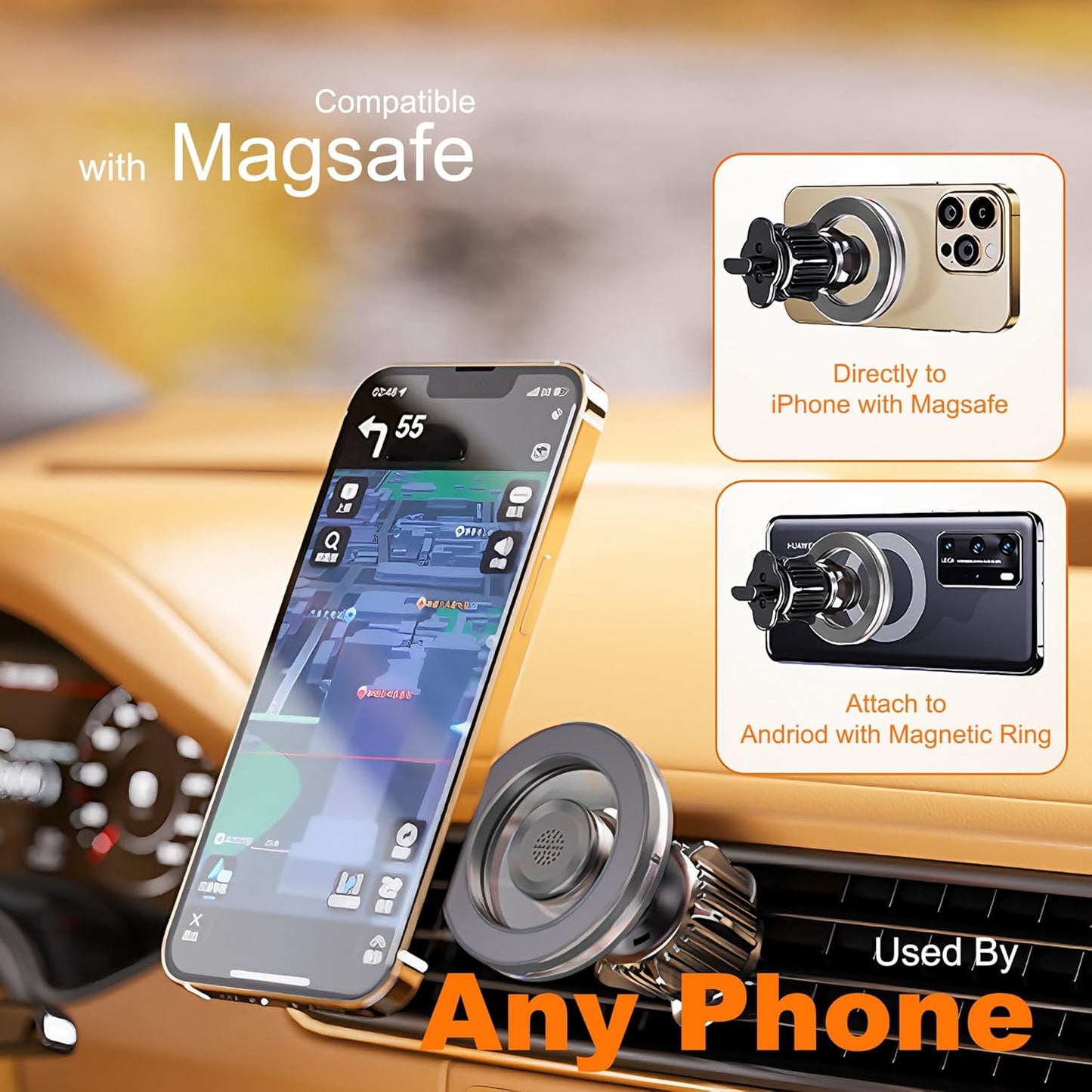 for Magsafe Car Mount for iPhone, Aluminum Alloy Vent Mount,Built-in Air Freshener,Magnetic Phone Holder for Car,Cell Phone Car Mount,Strong Magnet,for iPhone 12,13,14,15,16 pro max and Android